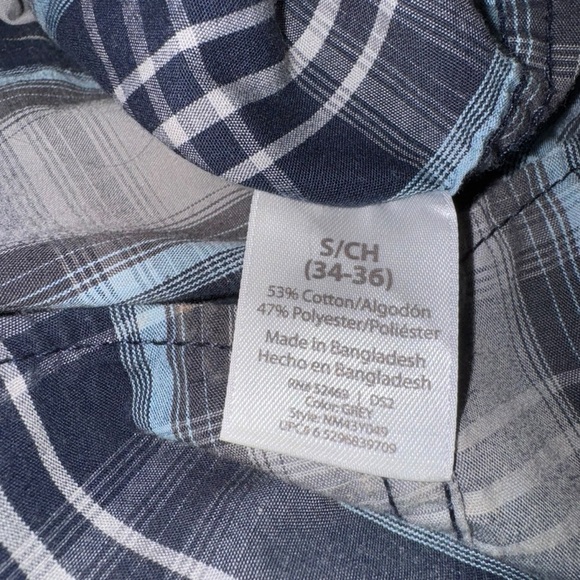📌 No Boundaries Blue Gray Plaid Snap Front Shirt Men’s S 34/36 Tapered Casual - Picture 5 of 6